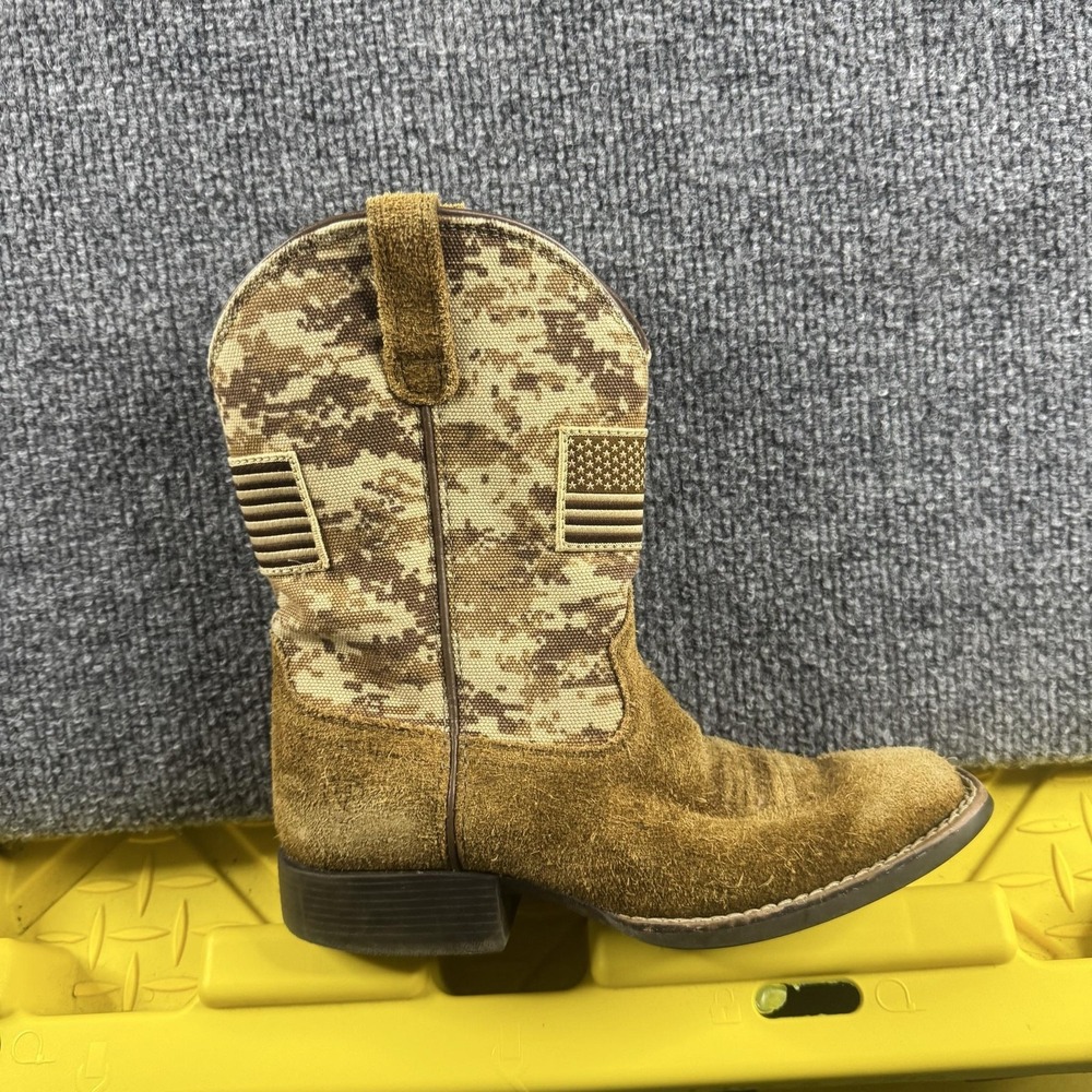 Ariat Western Boots Kids Size 1 Brown Leather Camo USA Flag Patriotic 10019913